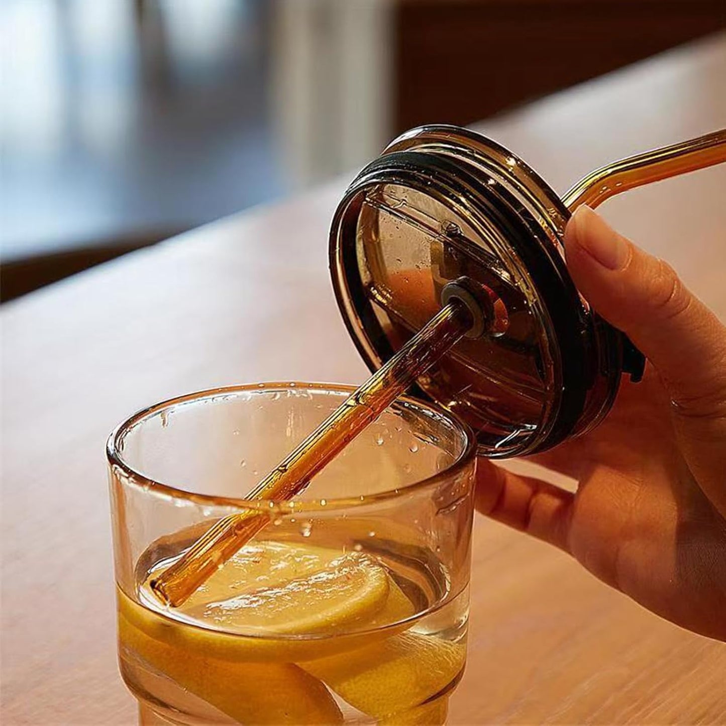13oz Glass Tumbler with Straw and Lid Sealed, Carry On Reusable Iced Coffee Cups,Thick Wall Glass Coffee Drinking Glassware Cups