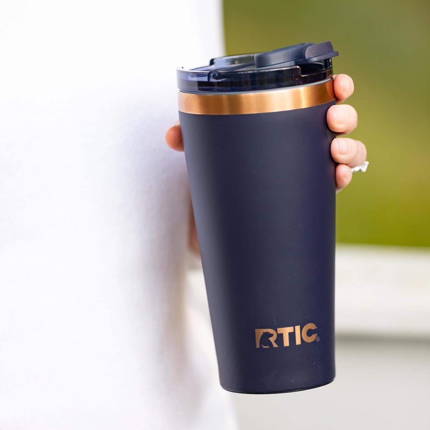 RTIC 18oz Happy Hour Pint Tumbler with Lid, Insulated, Ceramic Lined, Stainless Steel Metal, Portable Travel Cup for Hot and Cold Drink, Black Cherry