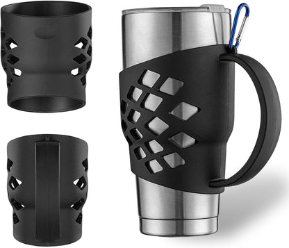 Handle for YETI 30 oz Tumbler – Anti-Slip 3mm Thickened Silicone Sleeve with Reinforced Grip & Carabiner Hole, Durable Protective Cover for 30 oz Insulated Cups, For YETI Rambler 30oz Tumbler(Black)