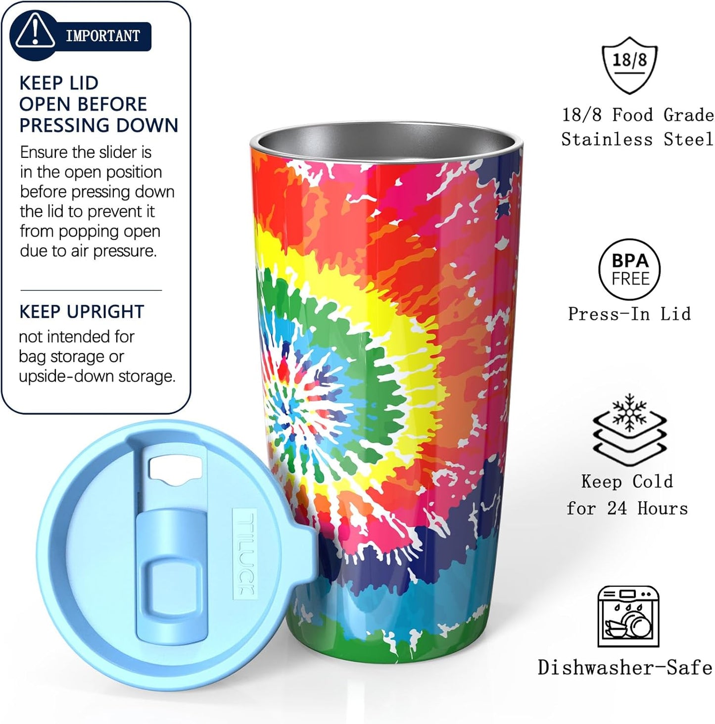TILUCK 20 oz Insulated Tumbler with BPA-Free Lid, Stainless Steel Vacuum Travel Coffee Mug, Double Wall Coffee Tumbler（20oz，Matte DarkBlue）