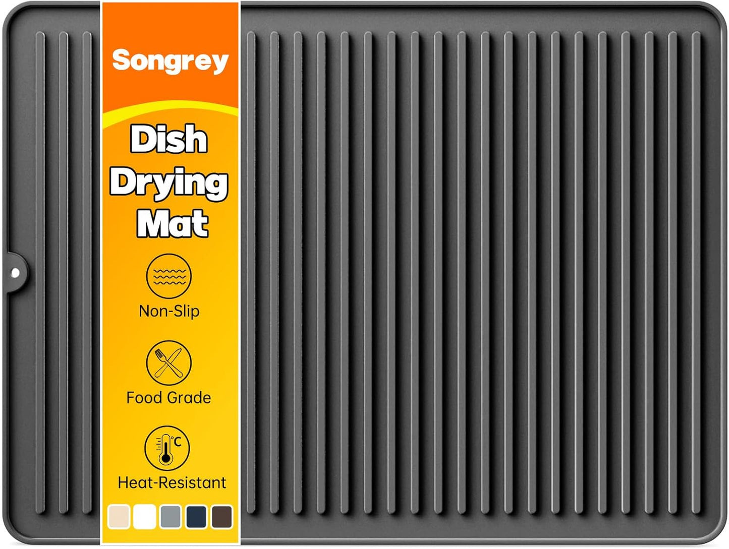 Songrey 12" x 6.5" Silicone Dish Drying Mat, Kitchen Counter Drying Pad for Sink Dishes or Under Rack, Multi-Use as Heat Resistant Trivet, Coffee Bar Mat