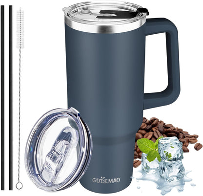 40 oz Tumbler with Handle, Insulated Tumbler with Lid and Straw, Reusable Stainless Steel Vacuum Insulated Cup, 100% Leak Proof Thermal Travel Coffee Mug Cup for Cold and Hot (Light Purple)