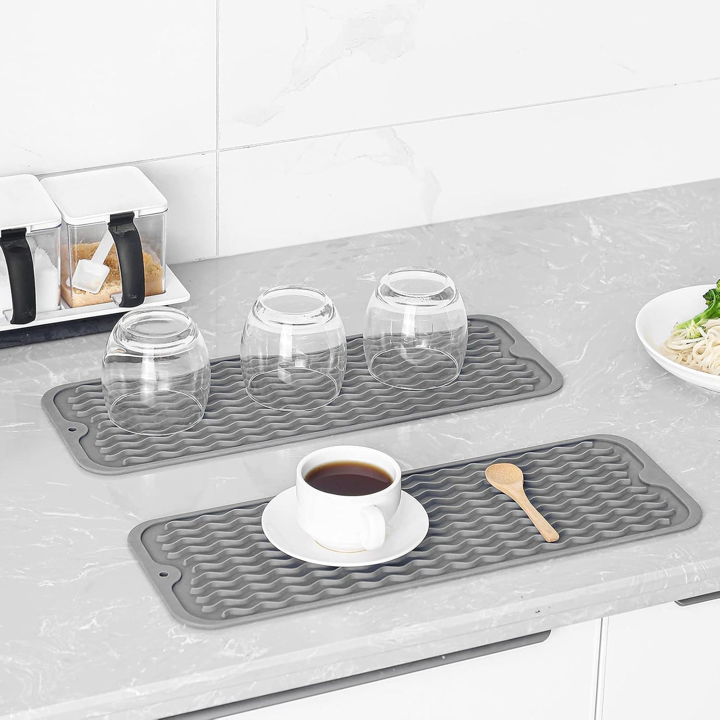 MicoYang Silicone Dish Drying Mat for Multiple Usage,Easy clean,Eco-friendly,Heat-resistant Silicone Mat for Kitchen Counter,Sink,Bar,Bottle,or Cup Green M 17 inches x 6 inches