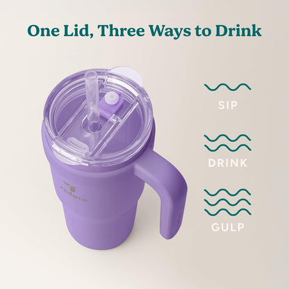 REDUCE 24 oz Stainless Steel Tumbler with Handle - Dual-Wall Vacuum Insulated Travel Mug, Sweat-Proof Lid & Reusable Straw - Keeps Drinks Cold for 24 Hrs, Fits Cupholders, Dishwasher Safe - Lilac Bud