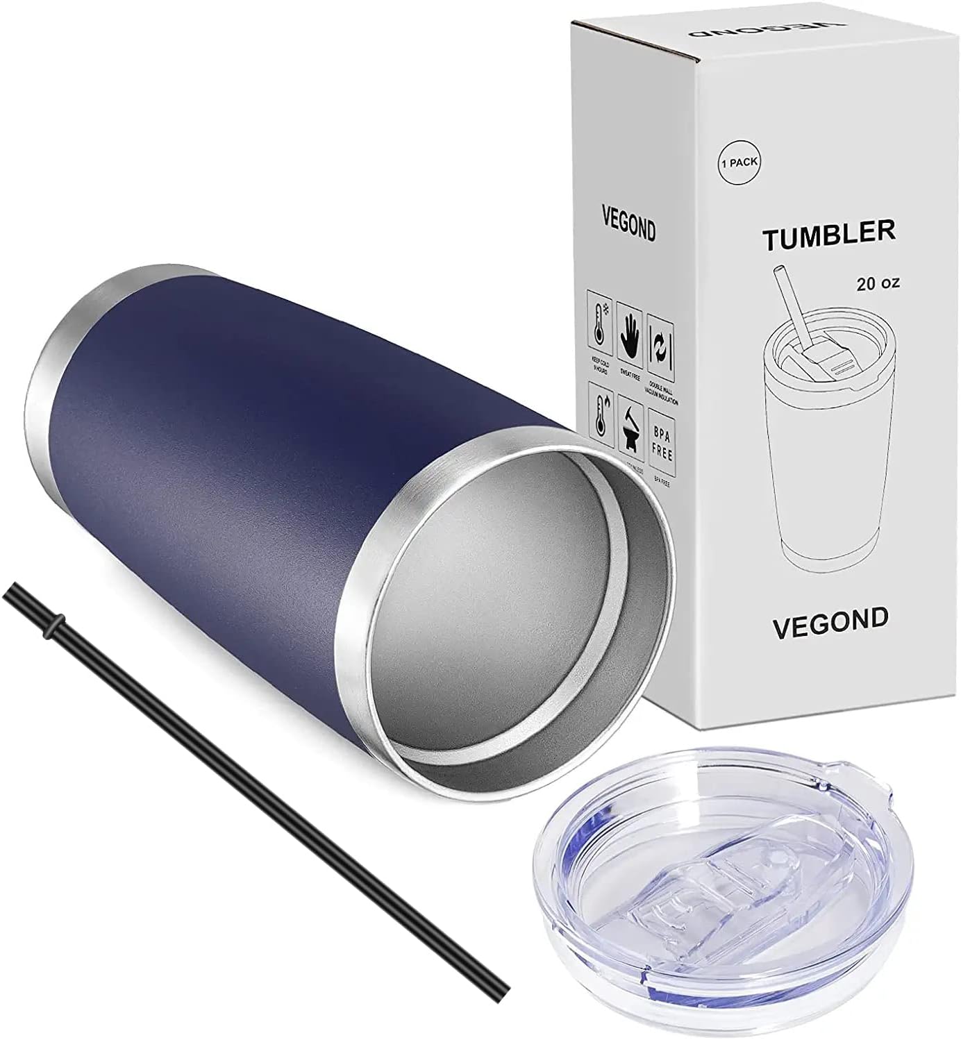 VEGOND 20oz Tumbler with Lid and Straw Stainless Steel Tumbler Cup Bulk Vacuum Insulated Double Wall Travel Coffee Mug Powder Coated Coffee Cup, Black, 12 Pack