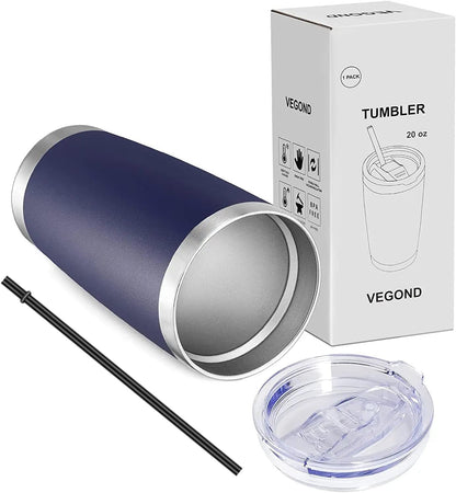 VEGOND 20oz Tumbler with Lid and Straw Stainless Steel Tumbler Cup Bulk Vacuum Insulated Double Wall Travel Coffee Mug Powder Coated Coffee Cup, Black, 12 Pack