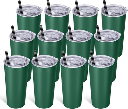 VEGOND 20oz Tumbler Bulk with Lid and Straw 1 Pack, Stainless Steel Vacuum Insulated Tumbler, Double Wall Coffee Cup Travel Mug, River Green