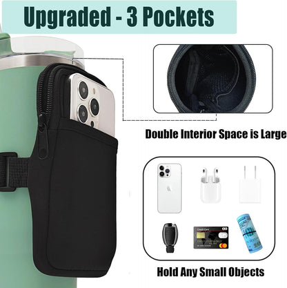 LMYUHONG Water Bottle Pouch For Stanley cup accessories 40oz 20oz 30oz,tumbler pouch with Versatile Pocket, for Cards, Keys,Earphone. Fits for Phones, Use for Running, Walking, Hiking,Biking,DeepPink