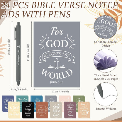 Feifeiya 72 Pcs/ 24 Set Bible Verse Gifts Bulk 24 oz Father's Day Christian Plastic Tumbler with Lids and Straws Inspirational Prayer Notepads Religious Pen Church Cups Gift for Christian Party Favors