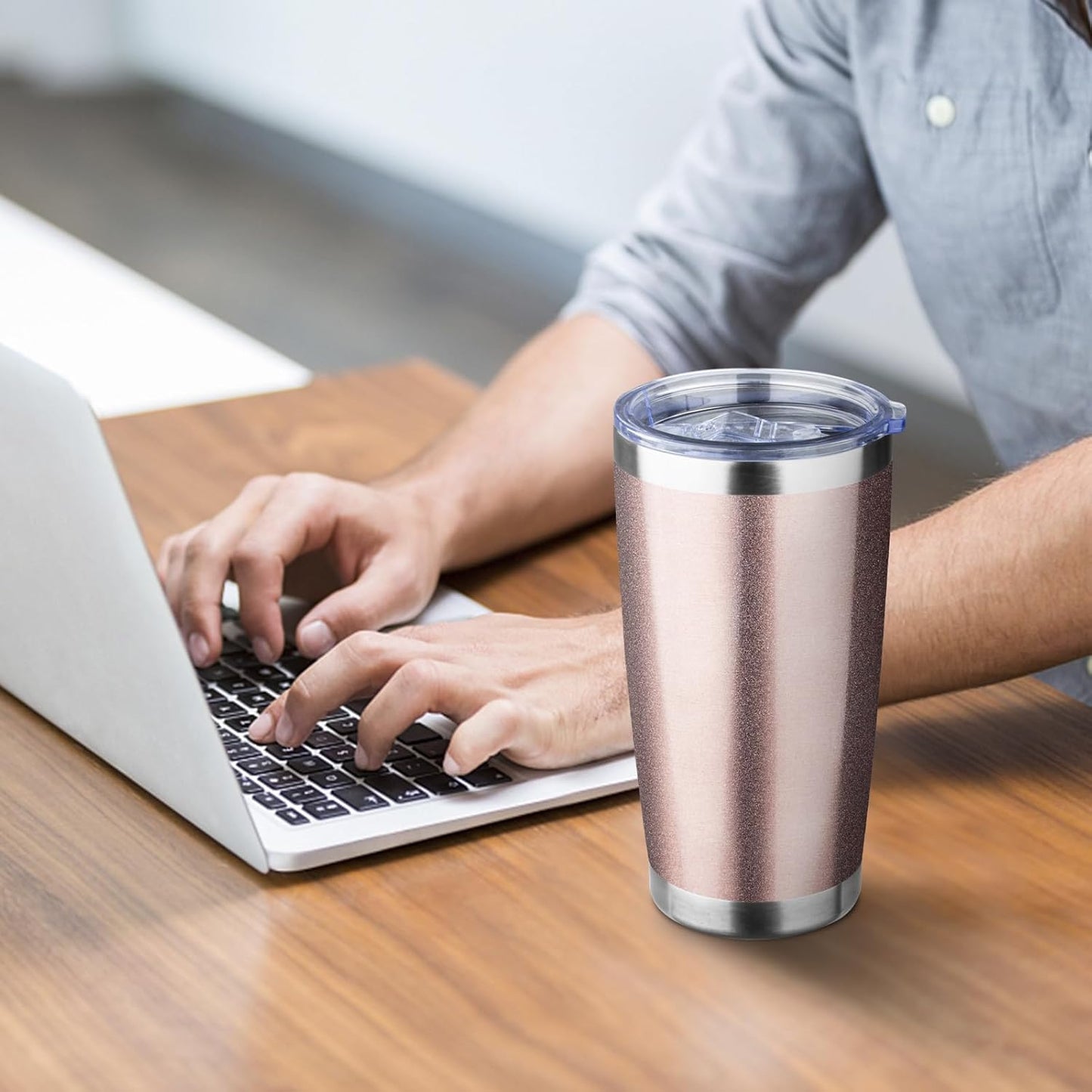20oz Tumbler with Straw and Brush, Stainless Steel Vacuum Insulated tumbler, Double Wall Insulated Coffee Tumbler for Outdoor, Home, Travel,Office (Buff,1pcs)