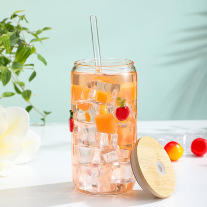 Honeydak 2 Pcs Icon Juice Glass Tumbler with Lid & Straw - 18 oz Cloud and Sun Icon Can Shape Glass Cups Coffee Juice Beer Soda Drinking Cup for Summer Halloween Christmas Party Supplies Gift