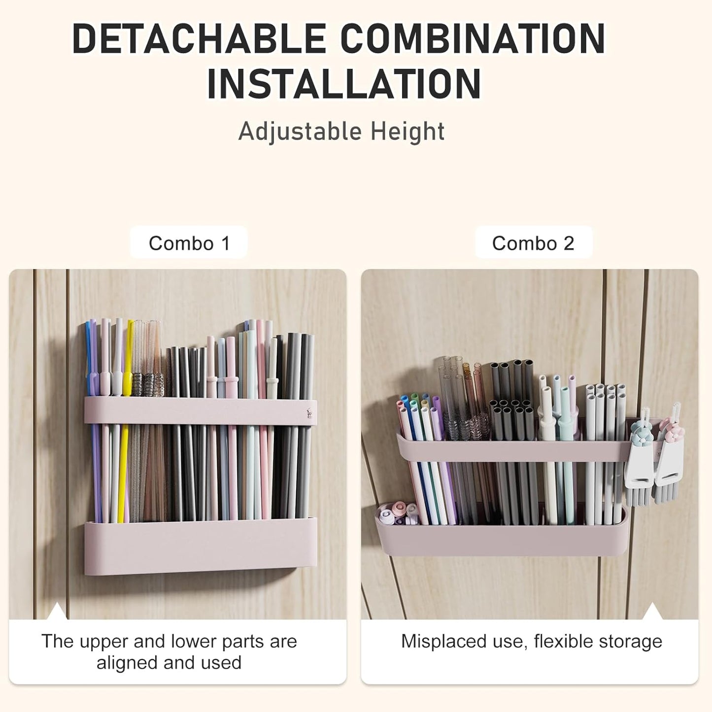 ABLY Straw Holder, reusable straw storage rack, suitable for kitchen walls, counters, cabinet doors, refrigerator doors, etc (Dark blue)