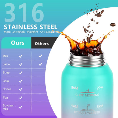 SLUXKE 24oz Insulated Water Bottle 18/10 Stainless Steel with 2Lids(Straw Lid& Spout Lids), 700ml Double Wall Vacuum Water Bottle with Handle Keep Cold and Hot for Men, Women & Kids PURPLE PINK
