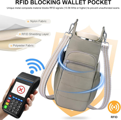 Water Bottle Bag 40 oz Crossbody Bag Insulated Carrier Purse Holder for Walking Hiking with Adjustable Strap