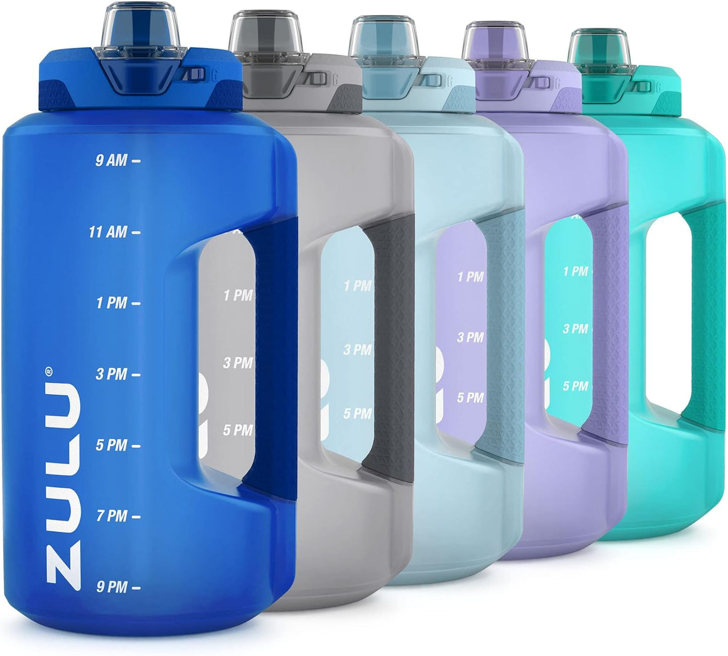ZULU Goals 64oz Half Gallon Plastic Water Bottle with Straw and Time Marker | Large Reusable Jug with Handle and Leak Proof Lid for All Day Hydration, Gym and Outdoors, Gift Ready, Violet