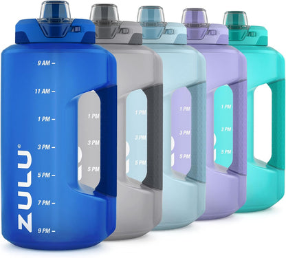 ZULU Goals 64oz Half Gallon Plastic Water Bottle with Straw and Time Marker | Large Reusable Jug with Handle and Leak Proof Lid for All Day Hydration, Gym and Outdoors, Gift Ready, Violet