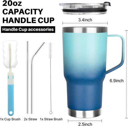 20 oz Tumbler with Handle, Stainless Steel Insulated Tumbler with Lid and Straw, Double Wall Vacuum Coffee Mug Tumbler, Insulated Coffee Thermal Cup for Cold and Hot (Light Purple)