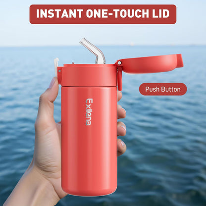 Exllena 10oz Small Insulated Water Bottle with One-Touch Soft Straw Lid, Double-Wall Vacuum Small Travel Water Bottle for Cold&Hot Drinks–Leak-Proof, Mini Flask for Handbag, Yoga, Sport(Mint)