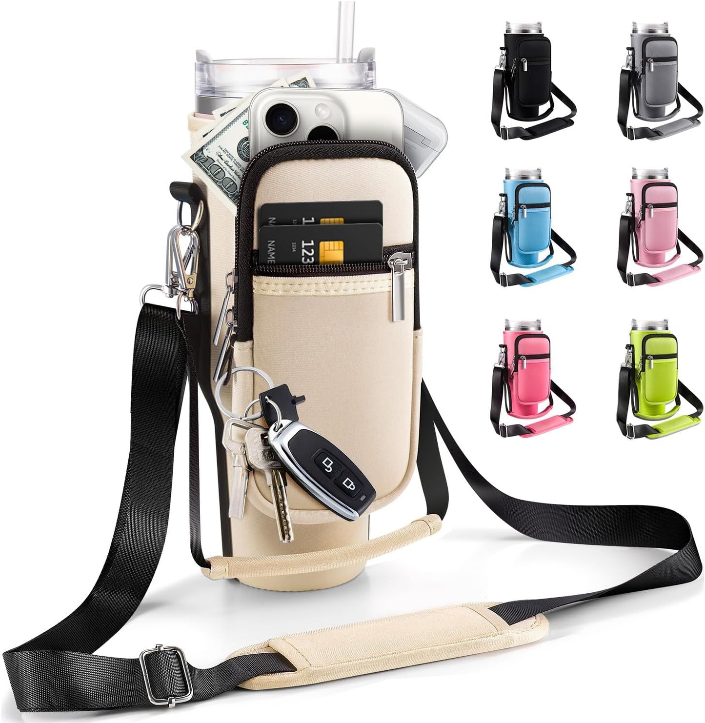 Carrier Bag with Phone Pocket for Stanley 40 oz Tumbler with Handle & Simple Modern 40oz Tumbler - Water Bottle Sling Sleeve Holder for Stanley Cup Accessories with Adjustable Shoulder & Hand Strap