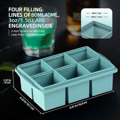 Large Ice Cube Trays for Whiskey (2 Pack) - Silicone Ice Cube Molds with Steel Frame Reinforcement & Lid, 2-Inch Square Ice Cubes for Whisky, Cocktails, Coffee, Tea - Easy Release