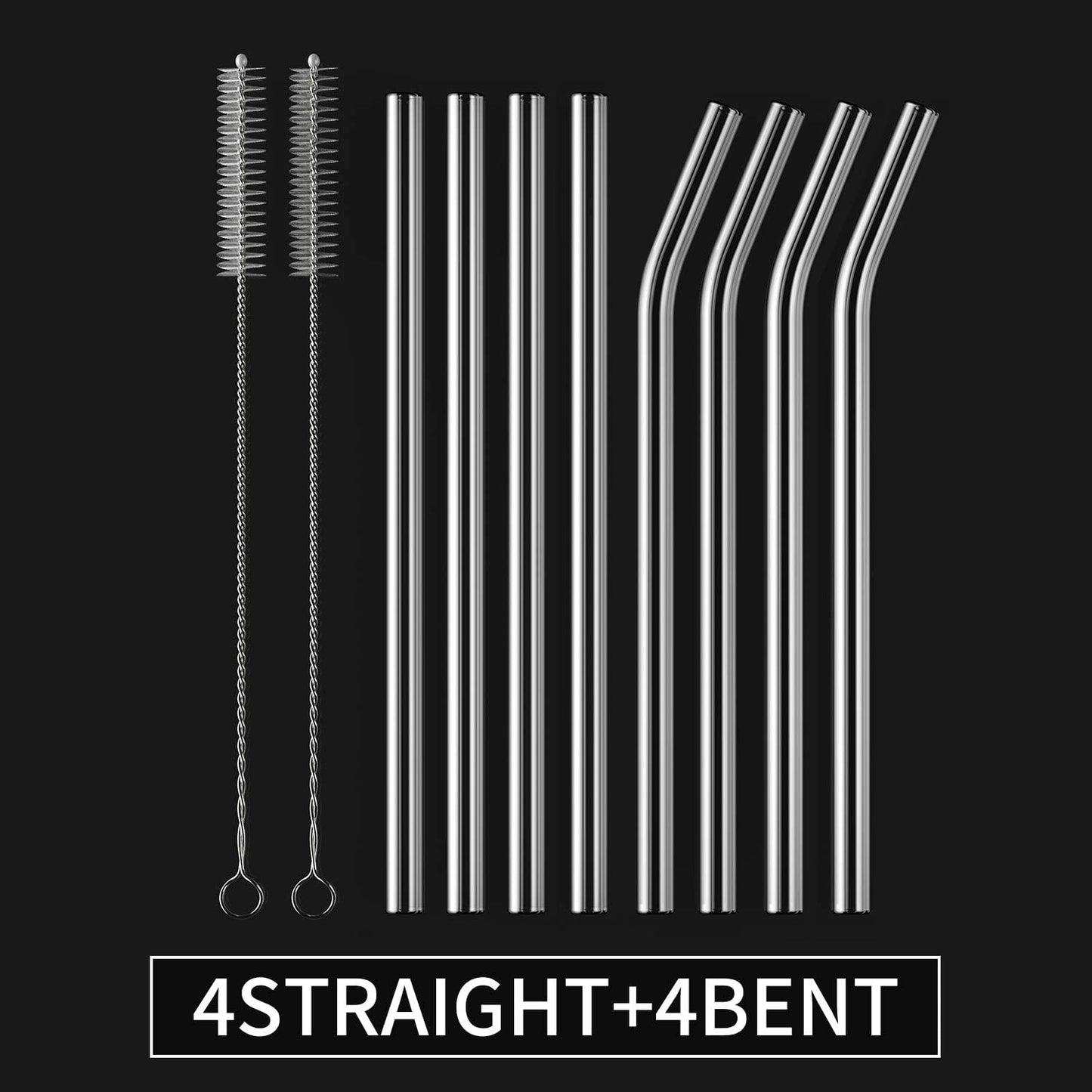 HeykirHome 4-Pack Reusable Glass Straw, Size 8.5''x10 MM,Including 2 Straight and 2 Bent with 2 Cleaning Brush- Perfect For Smoothies, Tea, Juice