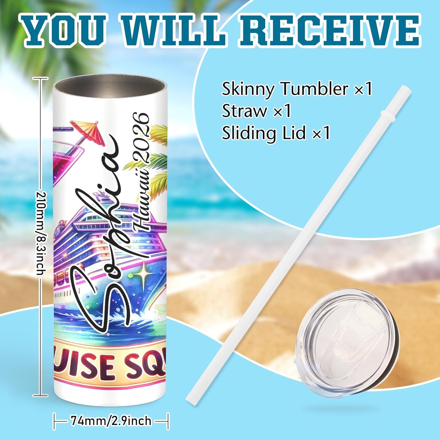 Girl Trip Gifts for Women, Personalized Girls Trip Tumblers with Name Text, Custom Beach Tumbler, Road Trips Vacation Cruise Cup with Lid and Straw, Bachelorette Party Girl Weekend Gift For Friend