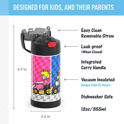 THERMOS FUNTAINER Water Bottle with Straw - 12 Ounce - Kids Stainless Steel Vacuum Insulated Water Bottle with Lid, Bluey - Colors B