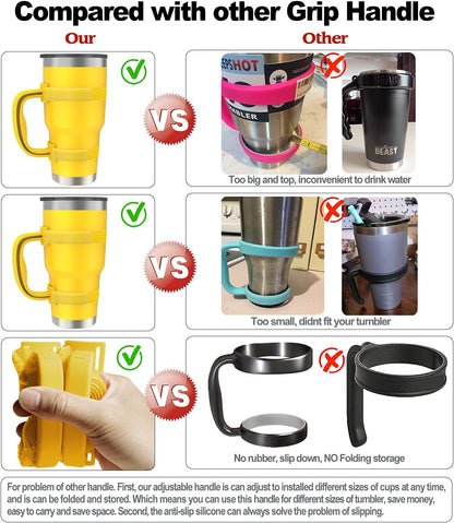 New Upgrade Anti-Slip Adjustable Tumbler Handle Fit for 20 Oz to 40 Oz All Brands Tumbler Cup of YETI, RTIC, Ozark Trail, Tervis, Corkcicle, Slm, Reduce Cold, Artic, Atlin, Bubba and SIC Etc