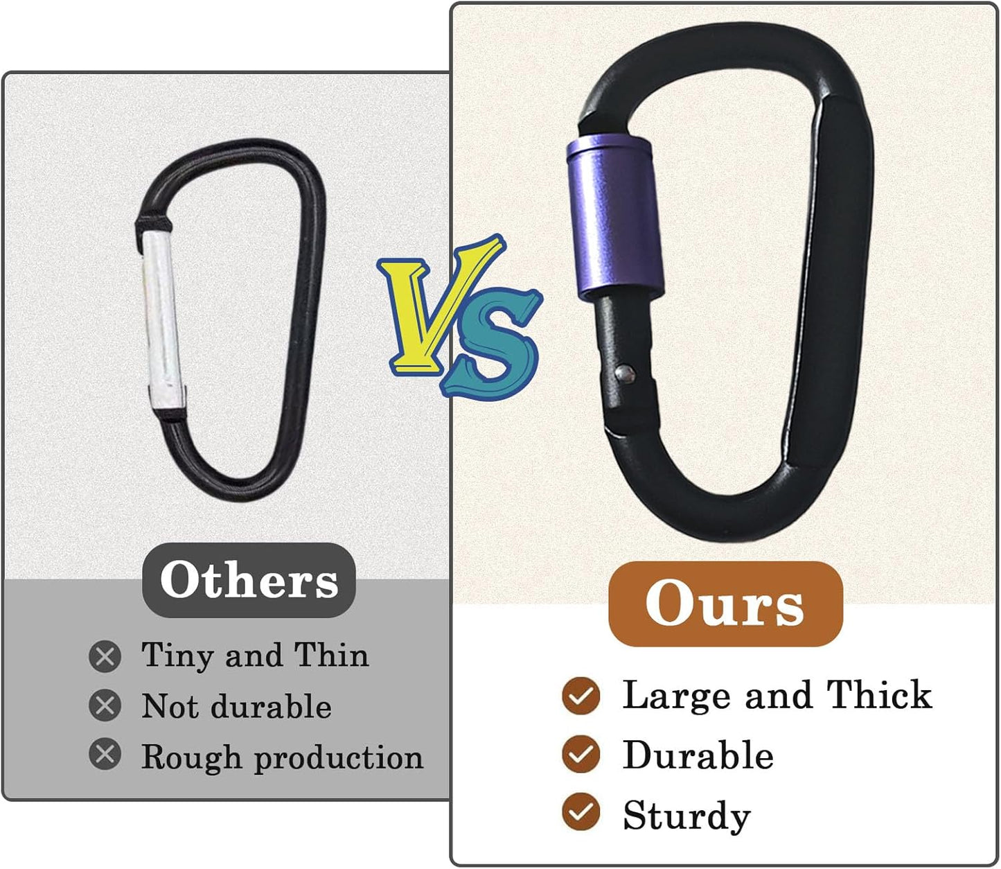 Paracord Keychain/Carabiner Clip - Jaymokes D Ring Metal Hook for Water Bottle, Key, Backpacks and More