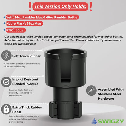 Swigzy Car Cup Holder Expander Adapter for Large Water Bottles - [Patented & Upgraded] - Holds: Hydro-Flask, Yeti, Nalgene, Owala, 32-40oz - Adjustable Expandable Insert Extender - Universal