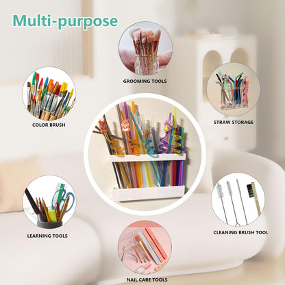 9.5' Cabinet Door Straw Rack, Super Sticky Squares, Adjustable Reusable Straw Dispenser, Kitchen Storage Accessory for Cabinets, Counters, and RVs
