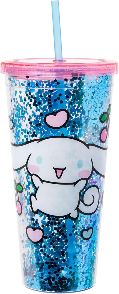 Silver Buffalo Sanrio Hello Kitty Milk Carton Pattern Plastic Boba Tumbler w Lid and Wide Straw, 24 Ounces