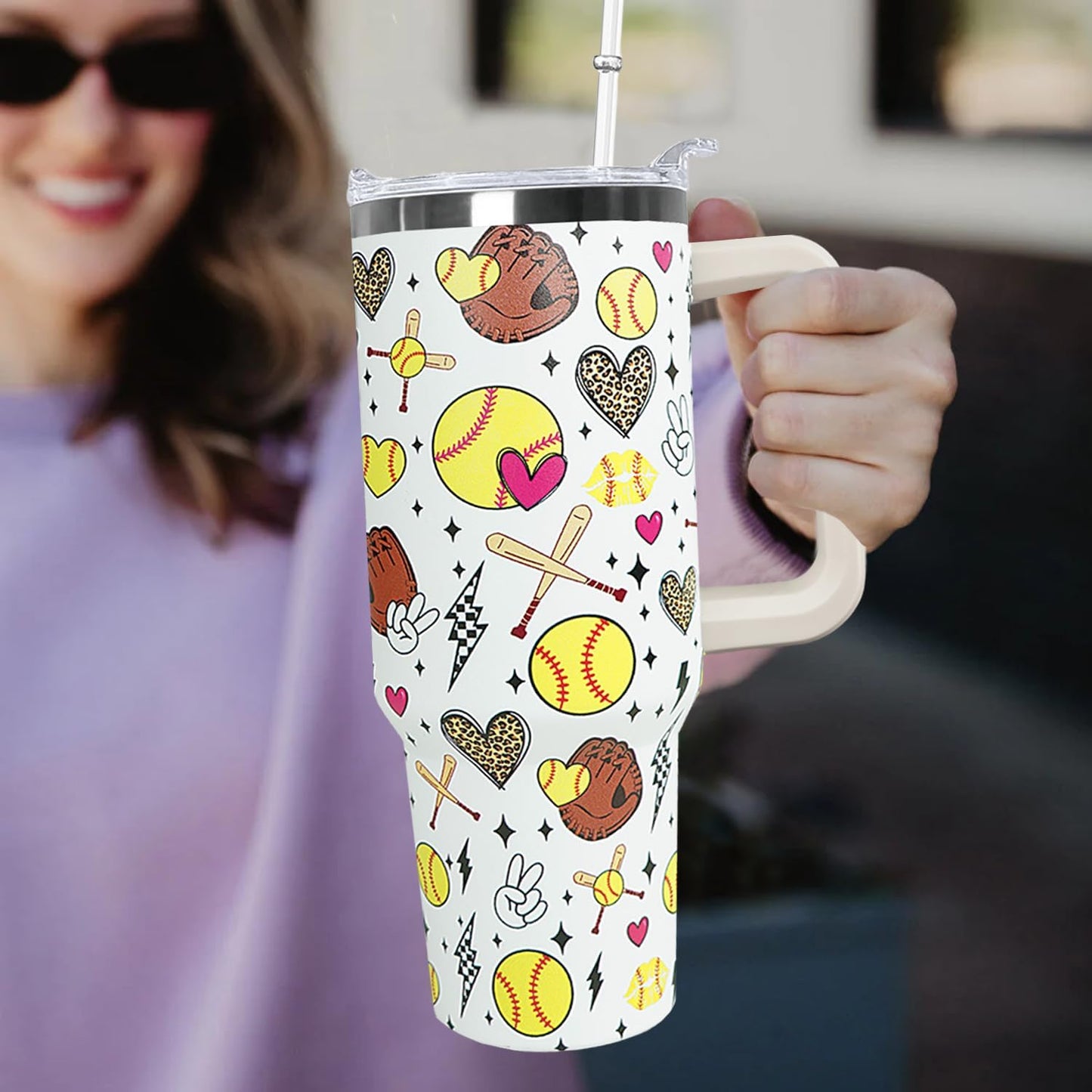 Ceovfoi 40 oz Pickleball Coffee Mug Vacuum Insulated Travel Tumbler with Handle, Lid & Straw - Perfect Pickleball Gifts for Players, Coaches, Lovers | Pickleball Accessories