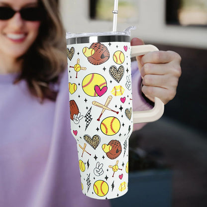 Ceovfoi 40 oz Pickleball Coffee Mug Vacuum Insulated Travel Tumbler with Handle, Lid & Straw - Perfect Pickleball Gifts for Players, Coaches, Lovers | Pickleball Accessories