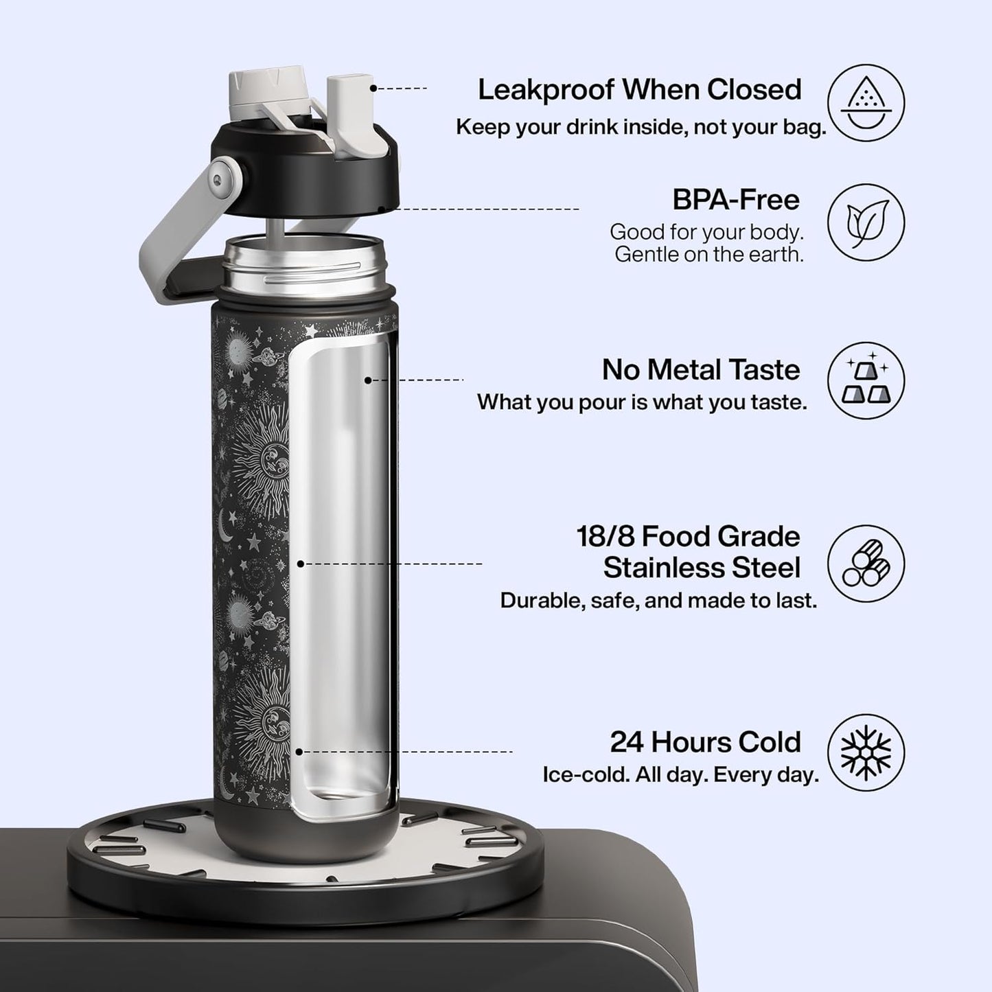 ENCOOL Insulated Water Bottle with Straw Stainless Steel Water Bottle, Leak-Proof, BPA-Free, Double Wall Vacuum Keeps Cold for 24 Hours for Sports, Travel, School (26 oz, Cotton Candy) - Colors B