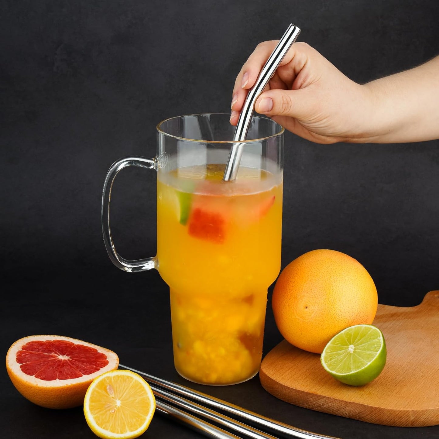 Tomorotec 8-Pack Stainless Steel Straws Fit for 40oz Stanley Tumblers, 12" Metal Straws Fit for Stanley Cup with 1 Brush, Reusable Drinking Straws for Smoothies, Milkshakes, Dishwasher Safe & BPA-Free