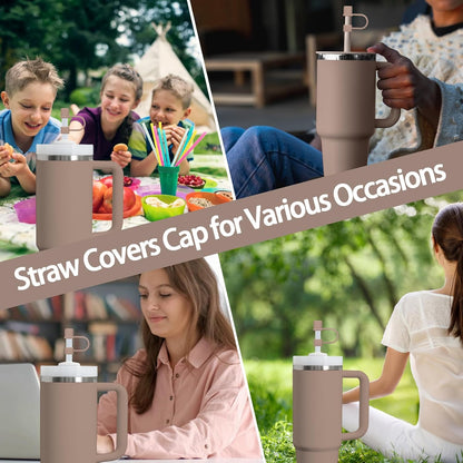 6PCS Silicone Straw Covers Cap Compatible with Stanley Cup 30-40 oz Tumbler with Handle 10mm Straw Toppers，Dust-Proof Reusable Straw Cover for Stanley Cup Accessories (Black)