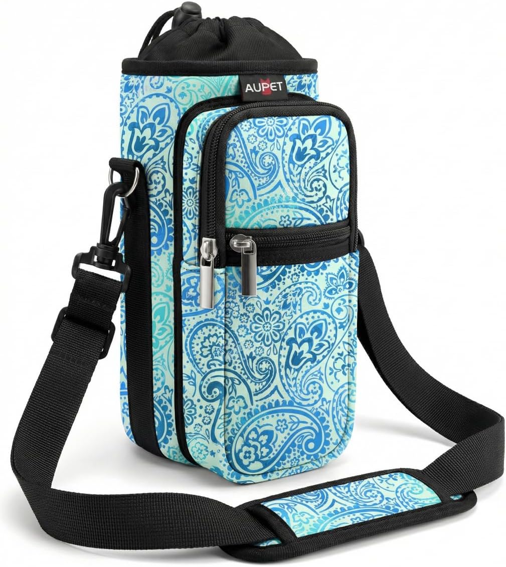AUPET Water Bottle Sling Bag Sleeve Holder Carrier 25/32/40/64 oz,Insulated Crossbody Water Bottle Case Cover with Strap and Pockets for Men/Women Walking Hiking