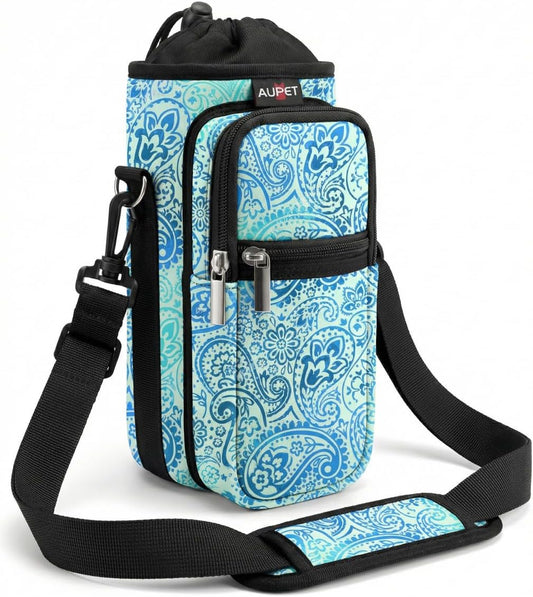 AUPET Water Bottle Sling Bag Sleeve Holder Carrier 25/32/40/64 oz,Insulated Crossbody Water Bottle Case Cover with Strap and Pockets for Men/Women Walking Hiking