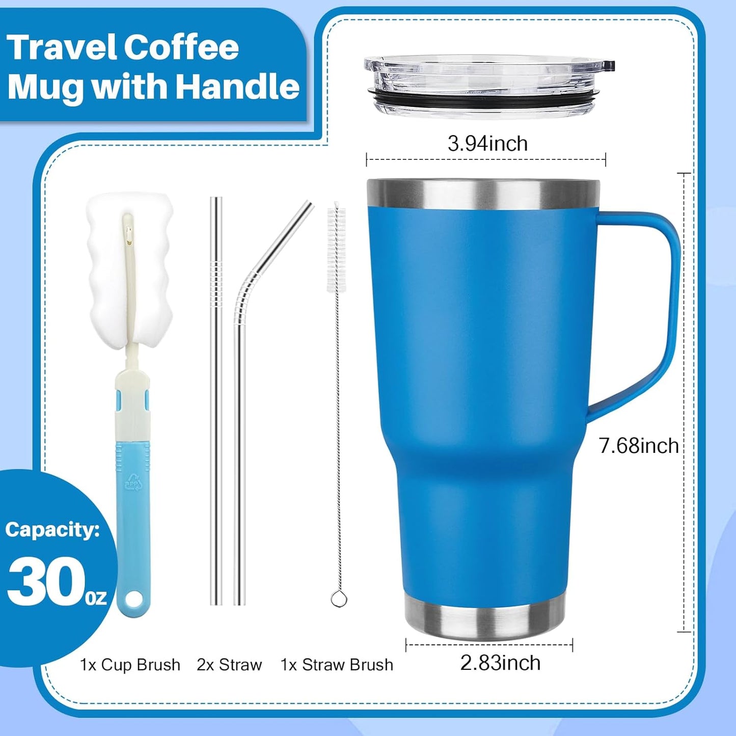 40 oz Tumbler with Handle, Insulated Tumbler with Lid and Straw, Reusable Stainless Steel Vacuum Insulated Cup, 100% Leak Proof Thermal Travel Coffee Mug Cup for Cold and Hot (Light Purple)