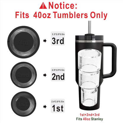 2pc Tumbler Ice Tray for Stanley/Yeti/Simple Modern etc. 30-40oz Tumblers, Silicone Ice Cube Tray for Tumblers with Bin and Lid, Black