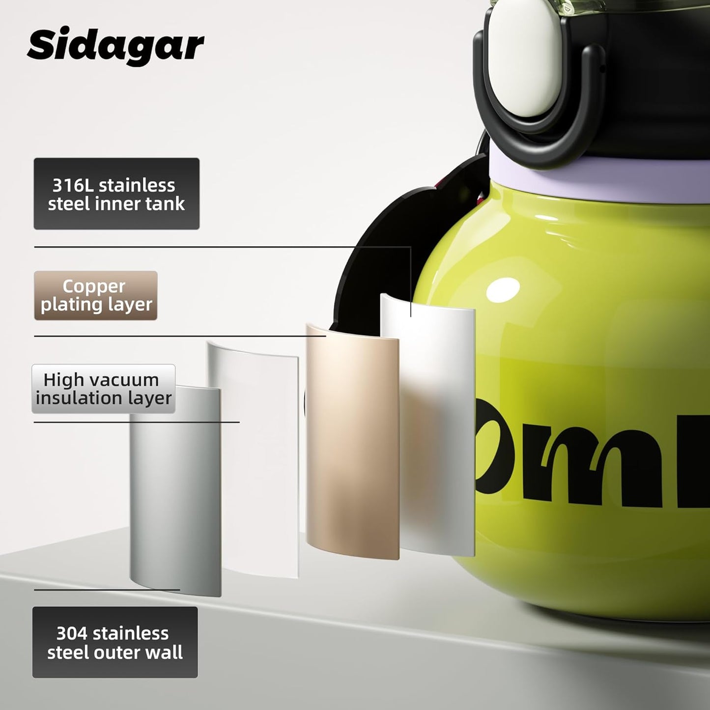 60 oz Big Gallon Water Bottle with Straw and Carry Handle, Black Wide Mouth Vacuum Water Jug, Insulated Stainless Steel Bottles; Heavy-Duty Aesthetic Yoga Flask for Women, Sweet & Cool Black