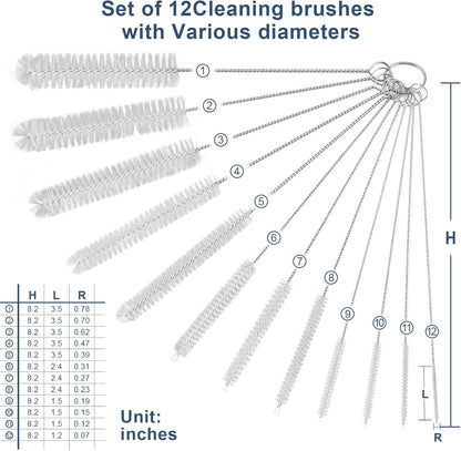 Straw Cleaner Brushes Sets, 12 Pieces 8.2 Inch Botthle Cleaning Brush and Nylon Tube Brush Brush Kit for Sippy Cup, Tumbler, Water Bottle, Drinking Straw (Black)