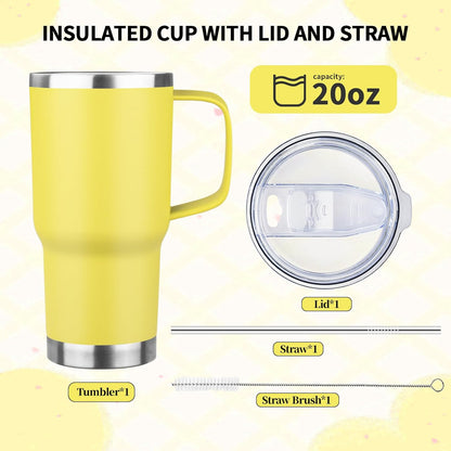 20oz Insulated Tumbler with Handle Stainless Steel Travel Coffee Mug with Lid and Straw Double Wall Vacuum Leak-proof Reusable Thermal Water Cup for Hot and Cold Drinks (Purple,1 Pack)