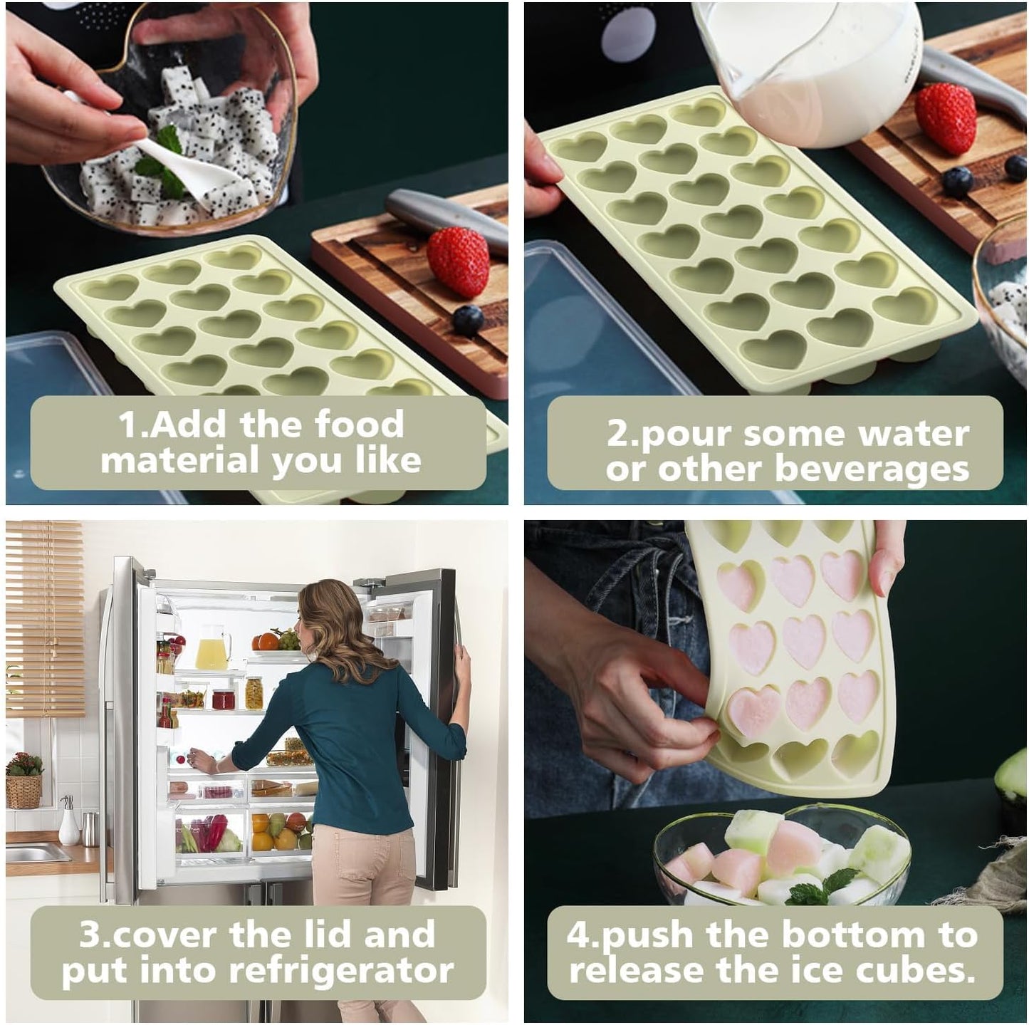 Heart Shape Ice Cube Tray, 21 Holes Silicone Ice Cube Mold with Removable Lid Flexible for Whiskey Cocktail Chocolate
