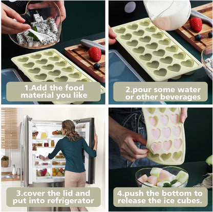 Heart Shape Ice Cube Tray, 21 Holes Silicone Ice Cube Mold with Removable Lid Flexible for Whiskey Cocktail Chocolate