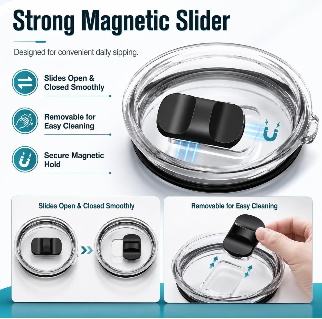 2Pcs 30oz Replacement Yeti Tumbler Lids, Only for Yeti 30 oz Tumbler, 14 oz Mug, with Strong Magnetic Slider Switch, Good Spill Proof Effect Coffee Cup Travel Cover Lids, BPA Free