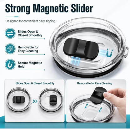20 oz Tumbler Lids Compatible with YETI Rambler, 2 Pack Magnetic Slider Replacement Lids for 20 oz Tumbler, 10 oz Lowball, 10/24 oz Mug & 16 oz Pint, Spill-Resistant BPA-Free Cup Covers