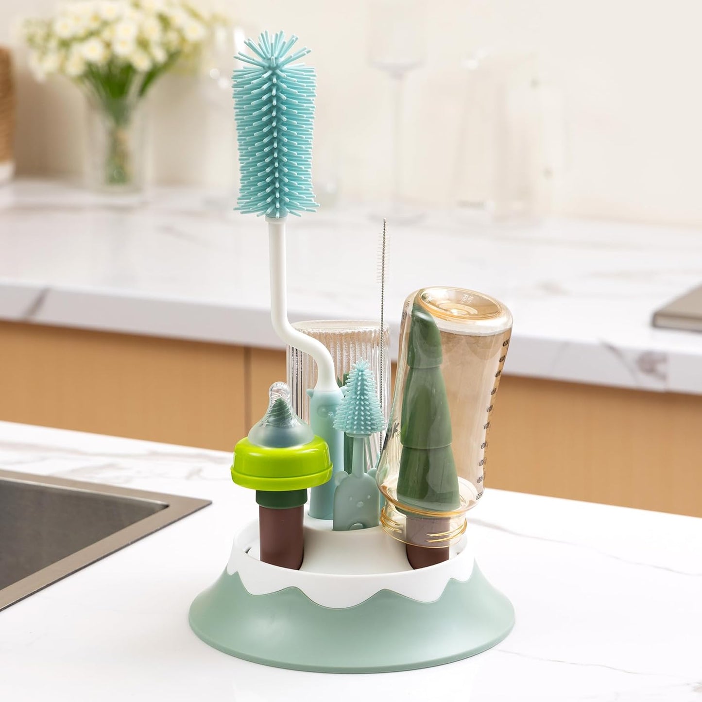 Chemimoso Silicone Bottle Cleaning Brush, 13.4in Long Handle Water Cup Bottles Cleaner for Baby Bottles, Stanley Mug, Sports Bottle, Glass Vase, with a Tiny Cup Lid Gap Cleaning Brush, z Blue