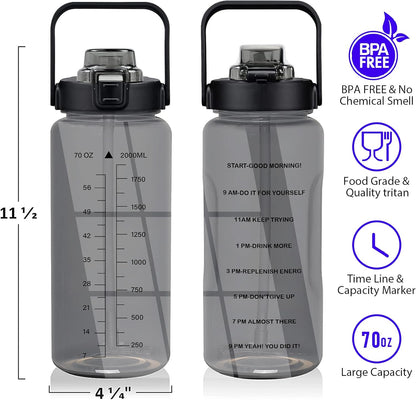 Half Gallon Water Bottle with Sleeve, 64OZ Motivational Water Bottle with Straw & Time Marker, BPA Free Leakproof Gym for Sport Workout